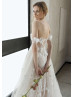 Off Shoulder Beaded Blush Lace Tulle Wedding Dress